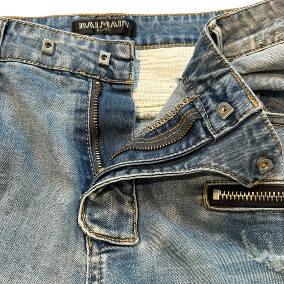 Balmain Paris T551 B658 Distressed Biker Moto Jeans, Sz W34/L31 - Picture 11 of 16
